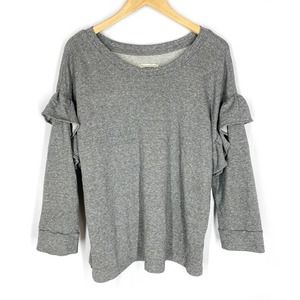 Current/Elliott Ruffle Sweatshirt Heather Gray Oversized Terry Pullover 3 (L)